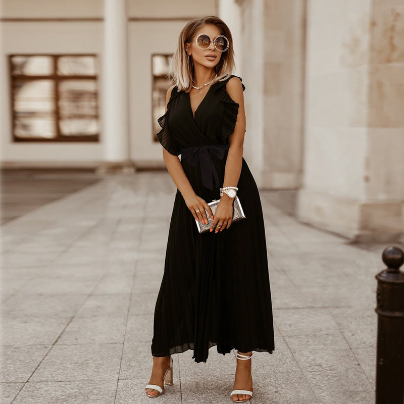 Sleeeveless V Neck Front Wrap Maxi Dress