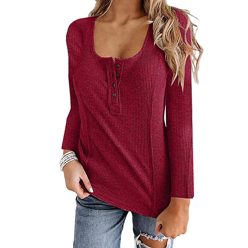 Casual U Neck Long Sleeve Top