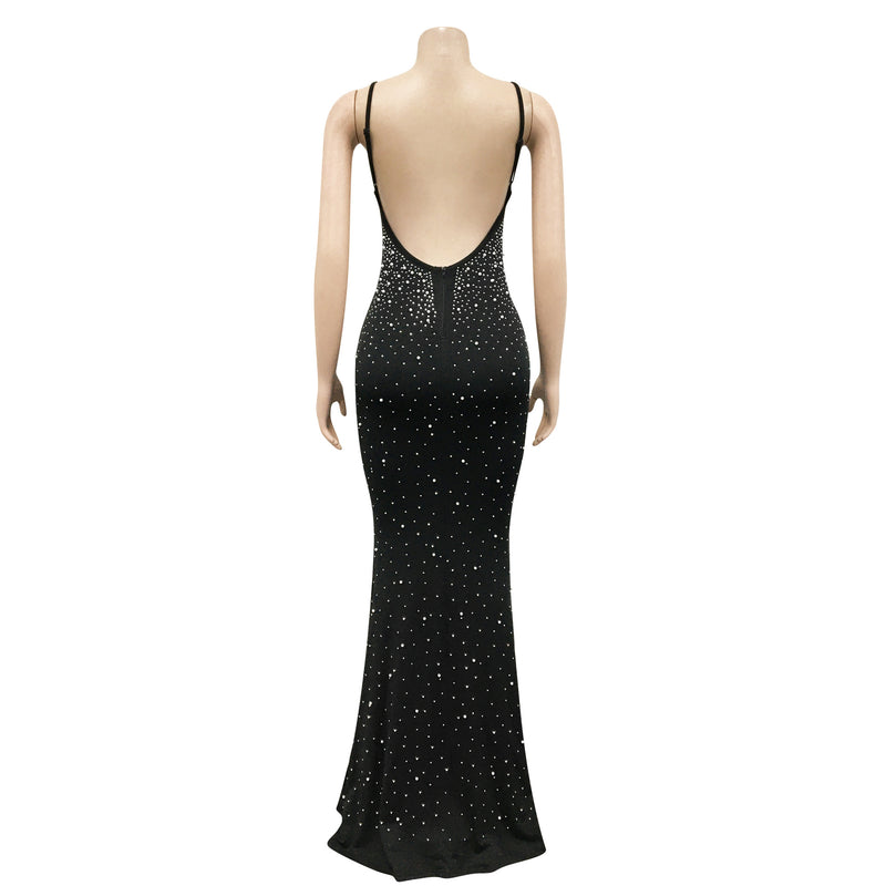 Sequin Spaghetti Strap V-Neck Mermaid Maxi Dress