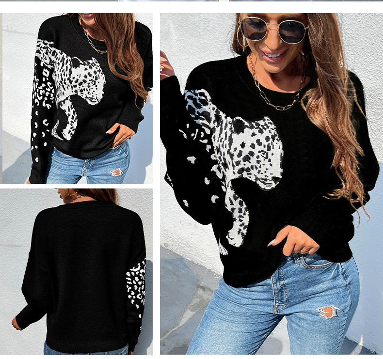 Casual Long Sleeve Leopard Print Sweatshirt