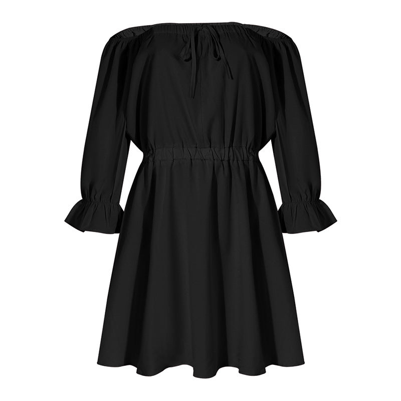 Off Shoulder Long Sleeve Elastic Waist Mini Dress