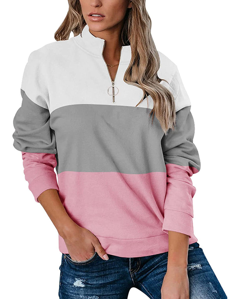 Color Block Casual Zip Front Sweatshirt