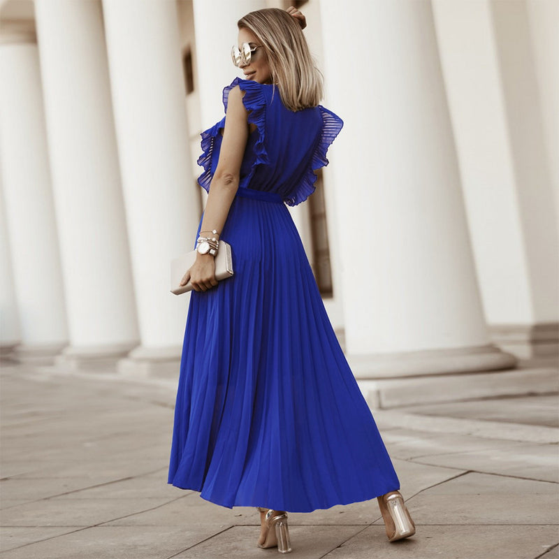 Sleeeveless V Neck Front Wrap Maxi Dress