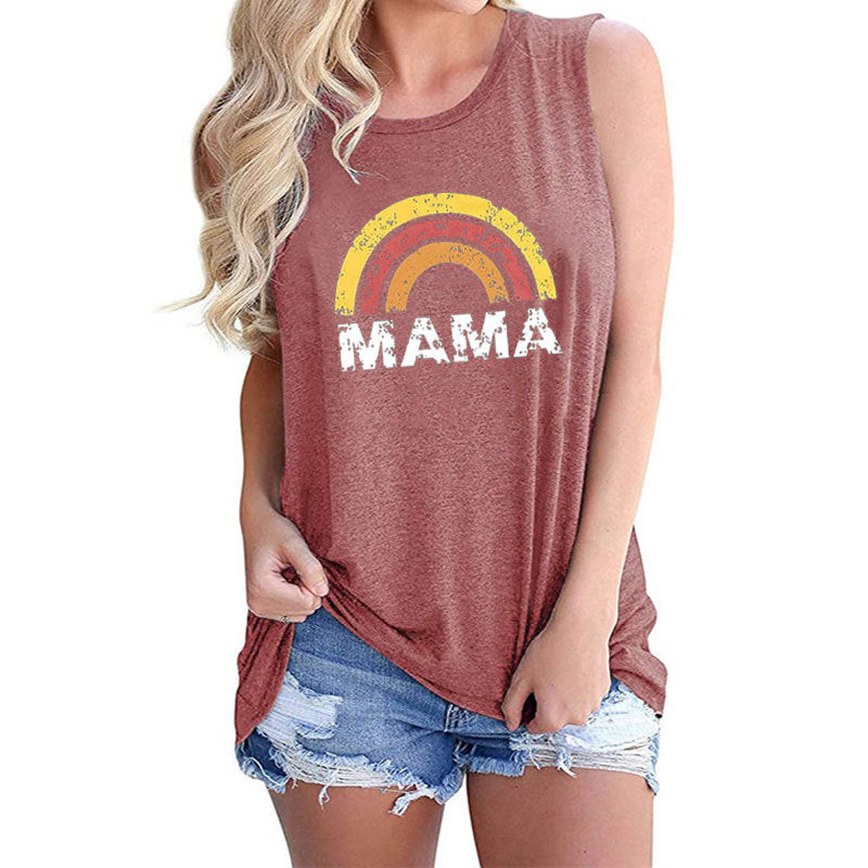 Round Neck Sleeveless Tank Top Printed MAMA