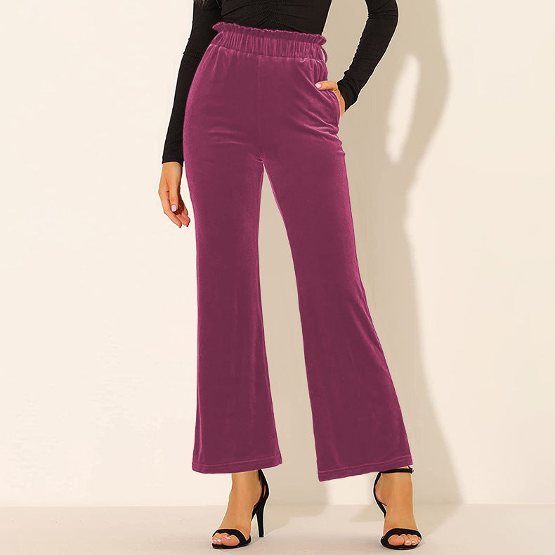 Elastic Waist Solid Color Side Pocket Wide Leg Pants