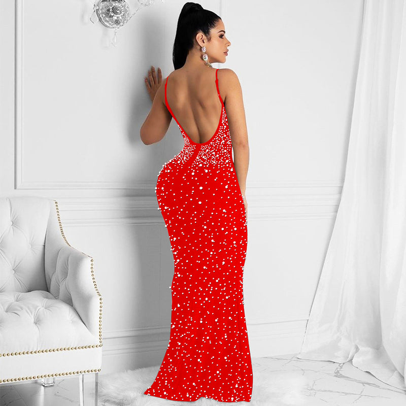 Sequin Spaghetti Strap V-Neck Mermaid Maxi Dress