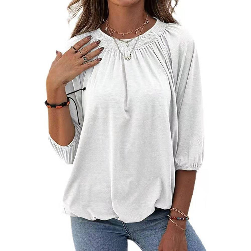 Elastic Waist Short Sleeve Blouse Top