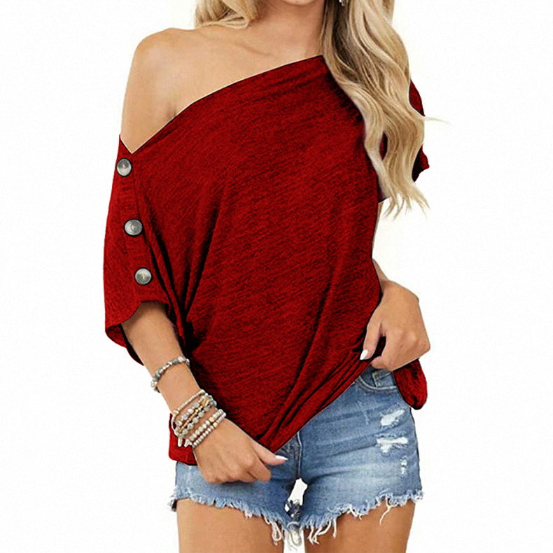 Offshoulder Solid Color Loose Blouse Top