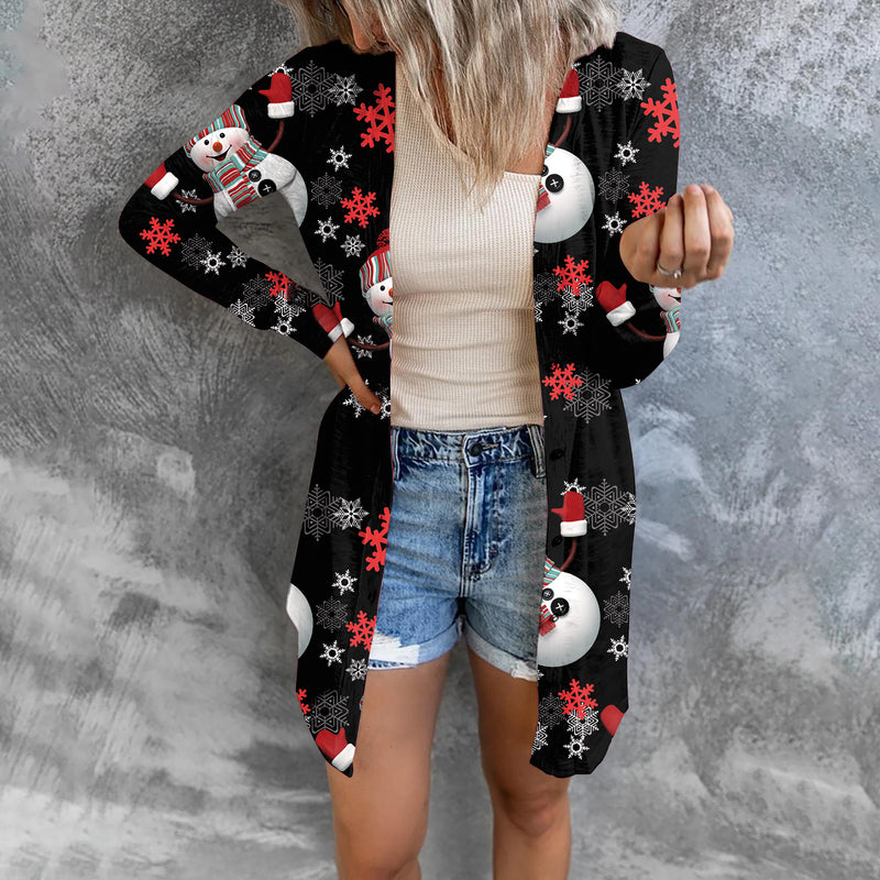 Christmas Graphic Print Button Down Cardigan Outerwear