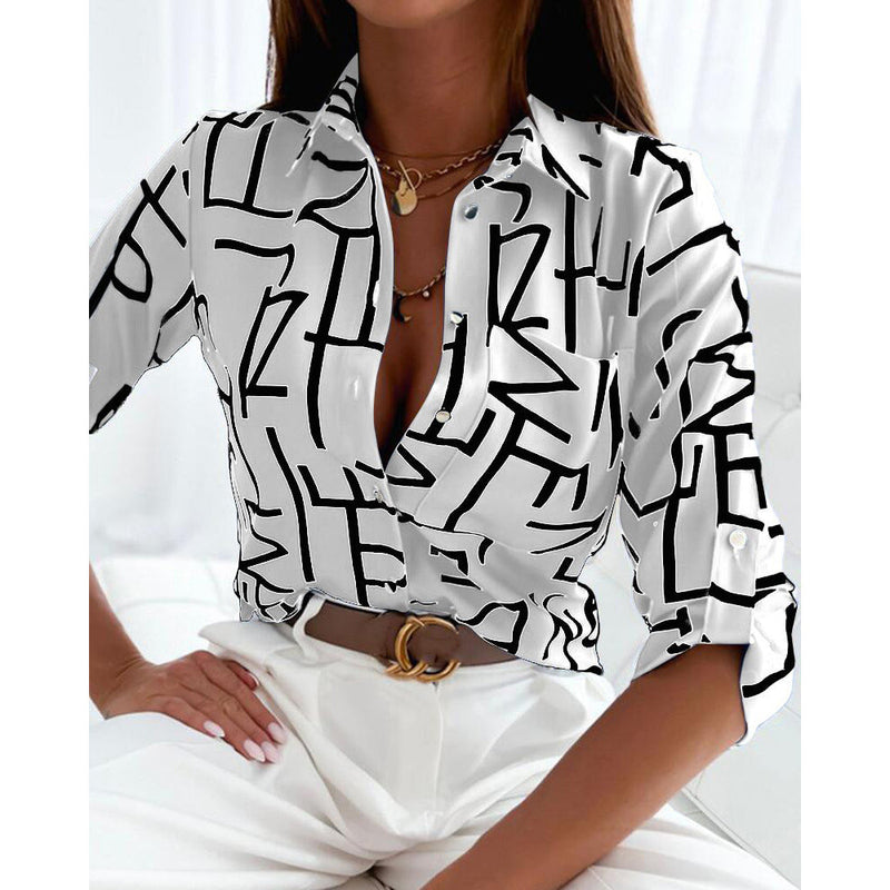 Fashion Print Button Turn Down Collar Shirt