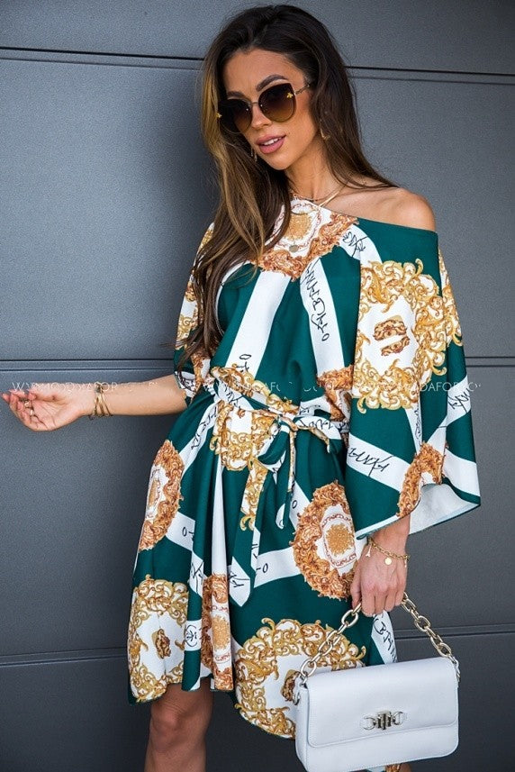 Off Shoulder Wide Sleeve Oversized Blouse Midi Dress