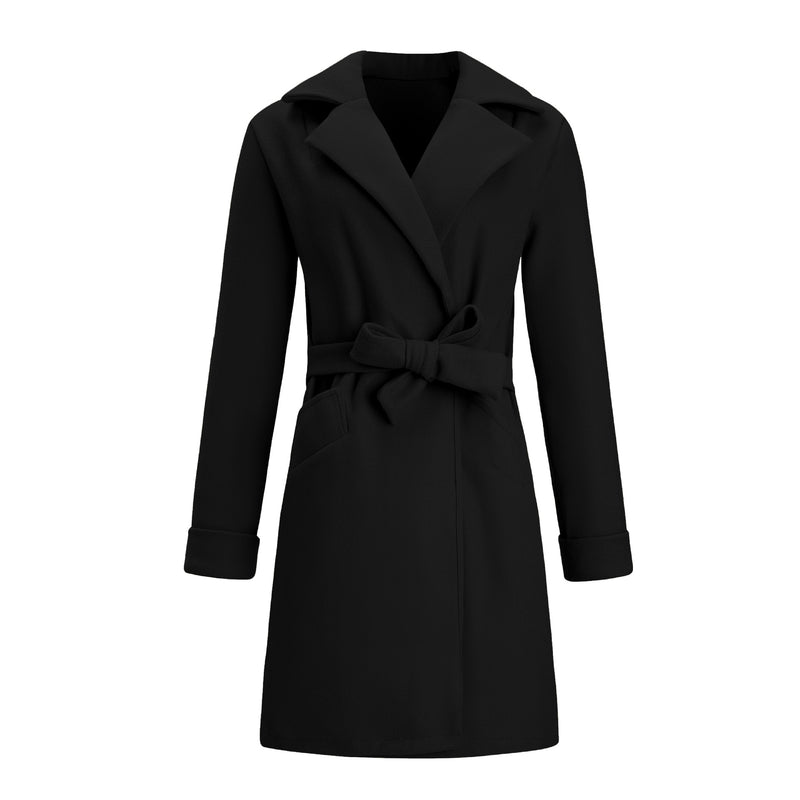 Notched Lapel Collar Belted Wool Blend Coat