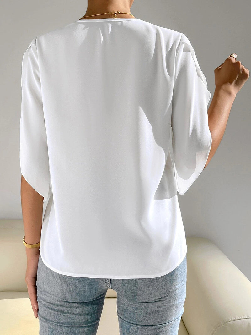 Fashion V-Neck Batwing Sleeves Solid Loose Blouse