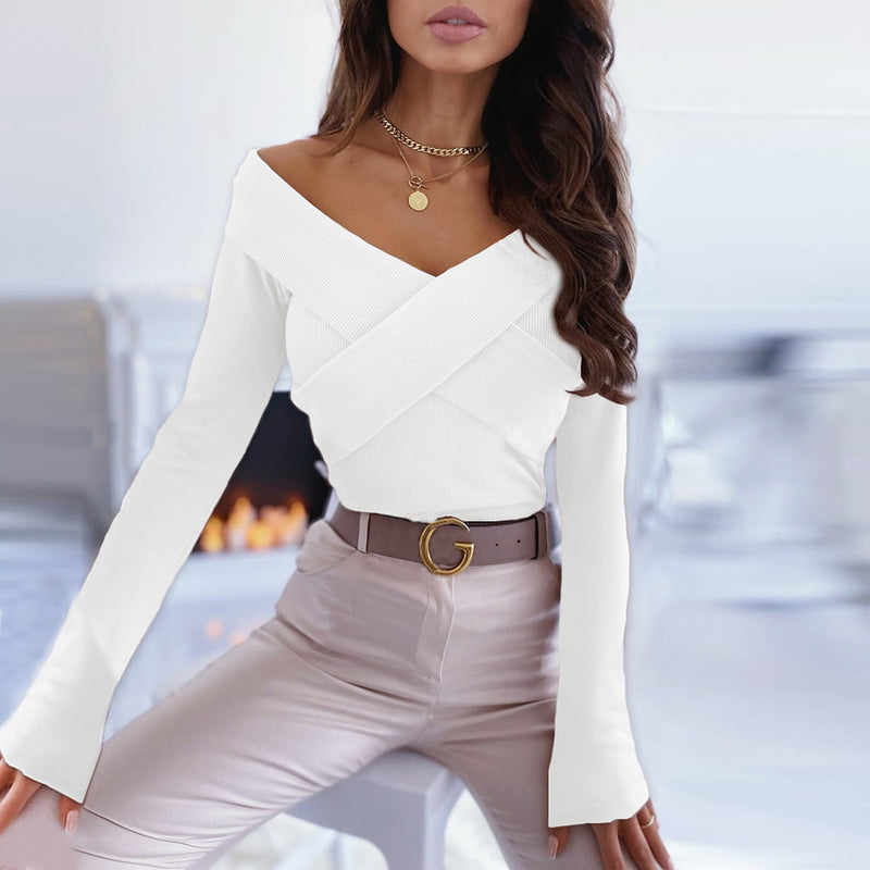 Casual V Neck Long Sleeve Bodycon Top