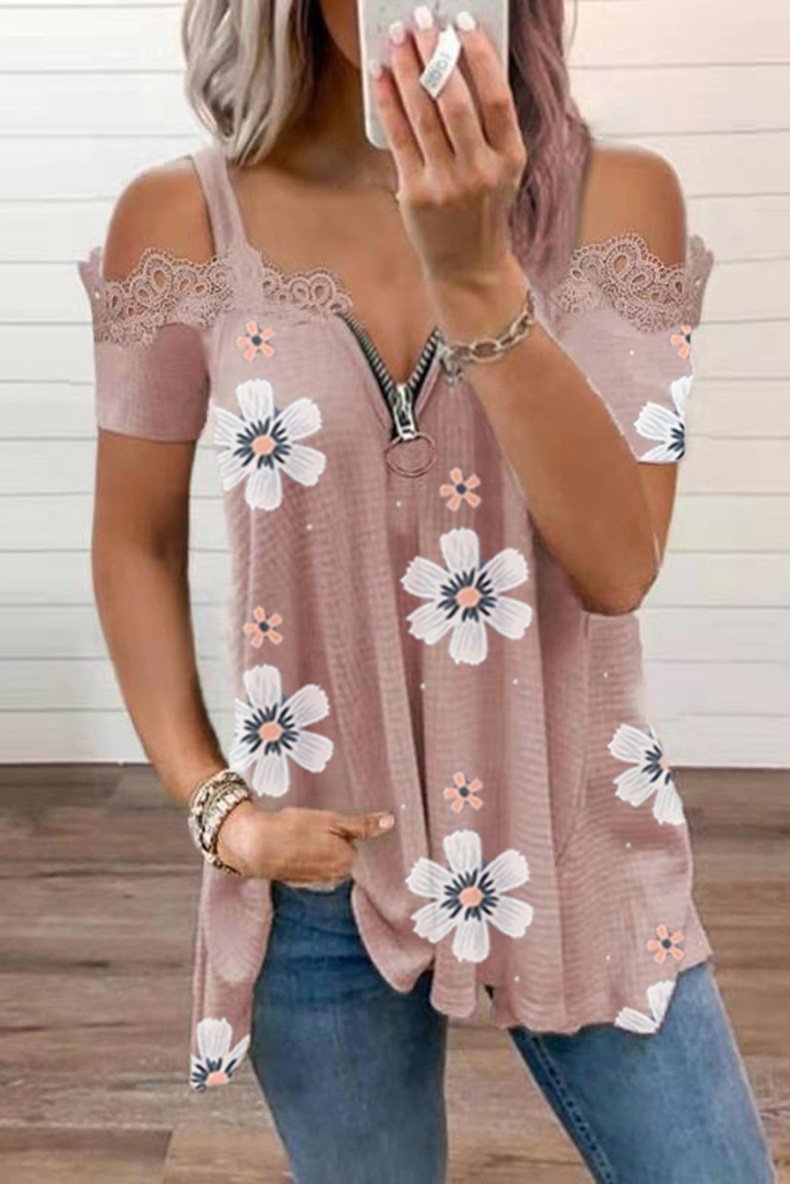 Floral Print Cold Shoulder Blouse