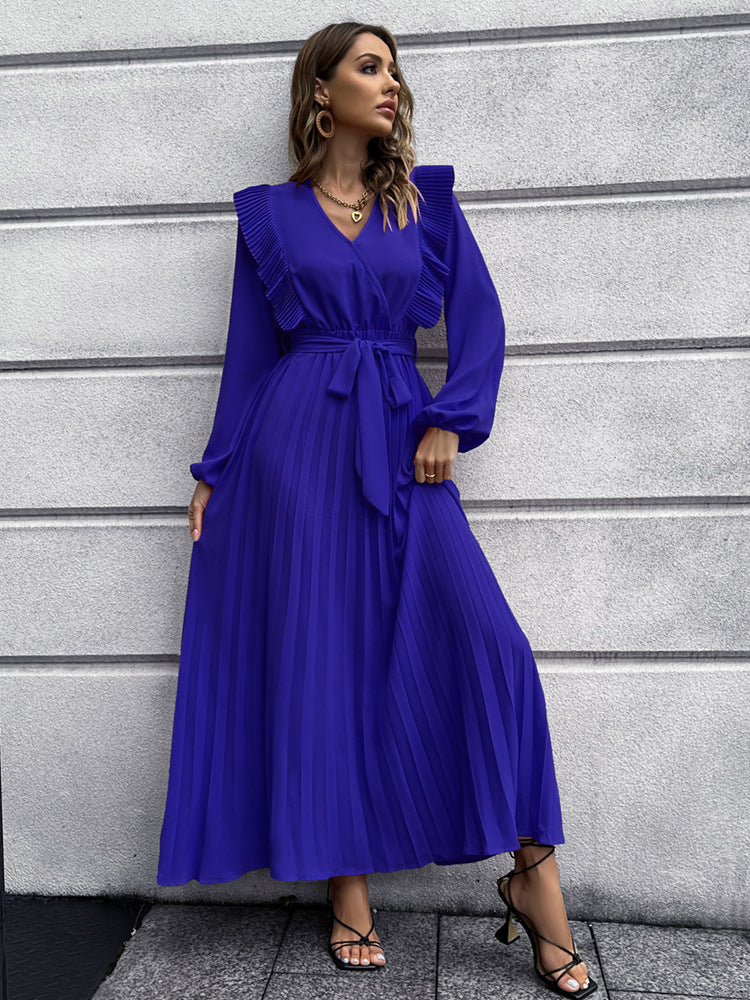 Long Ruffle Sleeve Waist Tie Loose Maxi Dress