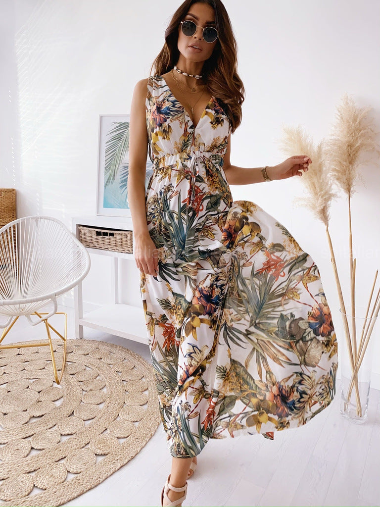 Floral Print Tie Back Beach Party Dresses