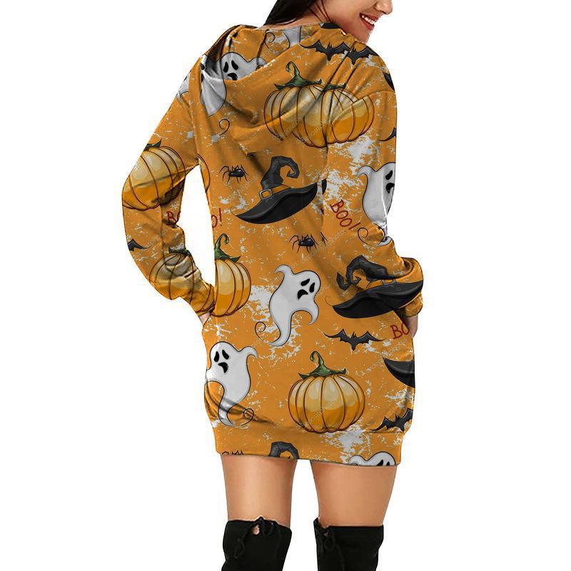 Casual Long Sleeve Graphic Print Hoodie Sweatshirt Mini Dress