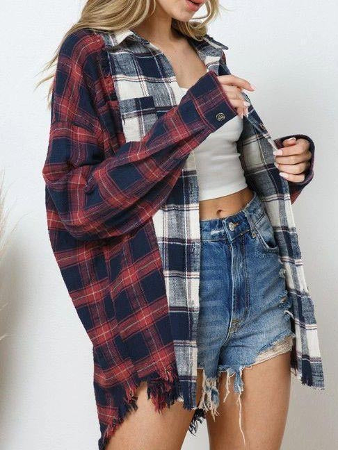 Mix It Up Frayed Vintage Wash Plaid Shacket