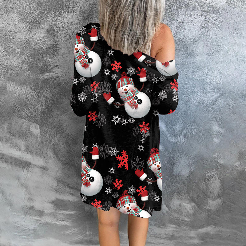 Christmas Graphic Print Button Down Cardigan Outerwear