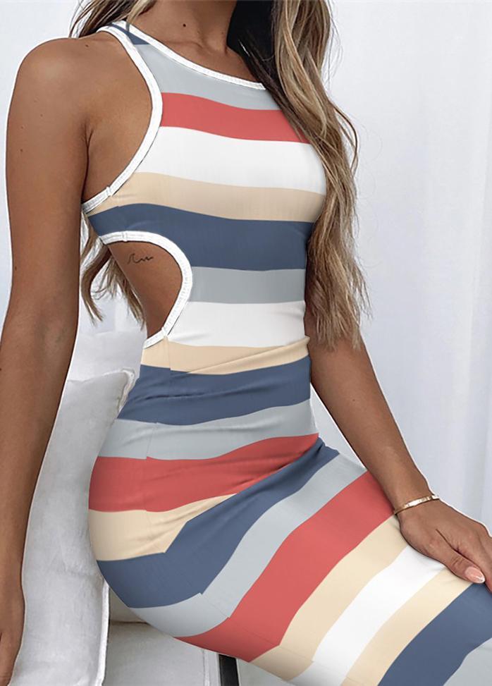 Striped Round Neck Sleeveless Dress