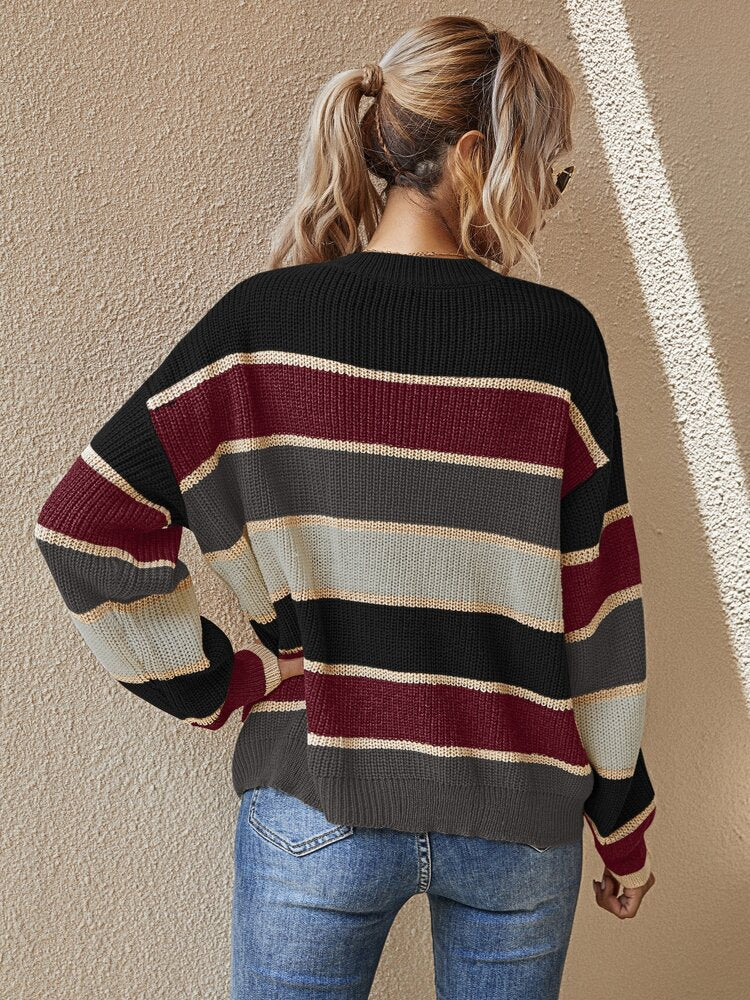 Color Block Round Neck Sweater