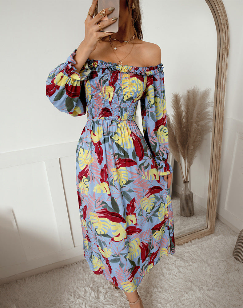 Off Shoulder Long Sleeve Maxi Floral Dress