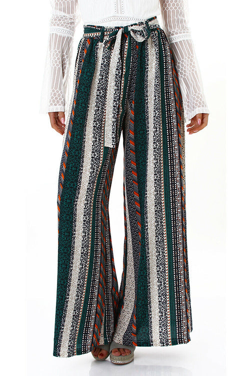 Striped Tie Waist Wide Leg Pants