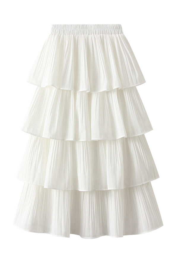 Pleated Tiered Midi Skirt