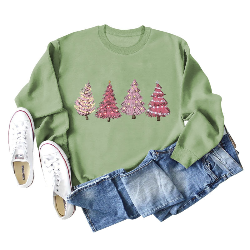 Crew Neck Long Sleeve Christmas Print Sweatshirt