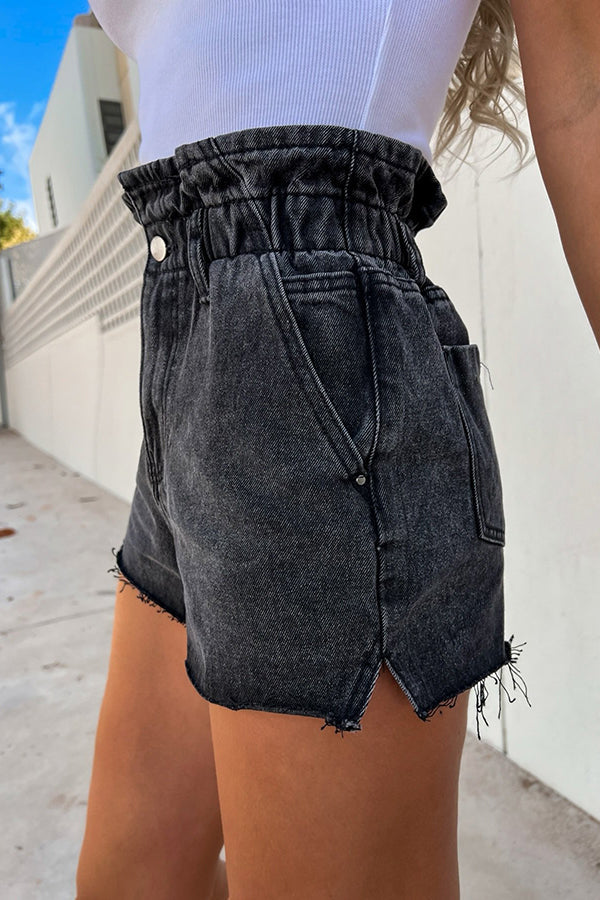 Sundays At The Market Cuffed Denim Paperbag Shorts