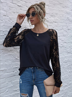 Long White Lace Sleeve Round Neck Top