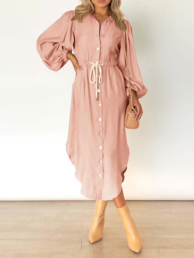 Long Sleeve Front Wrap Button Down Dress