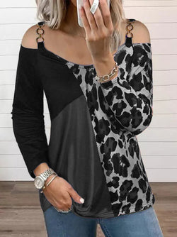 Off Shoulder Double Strap Leopard Top