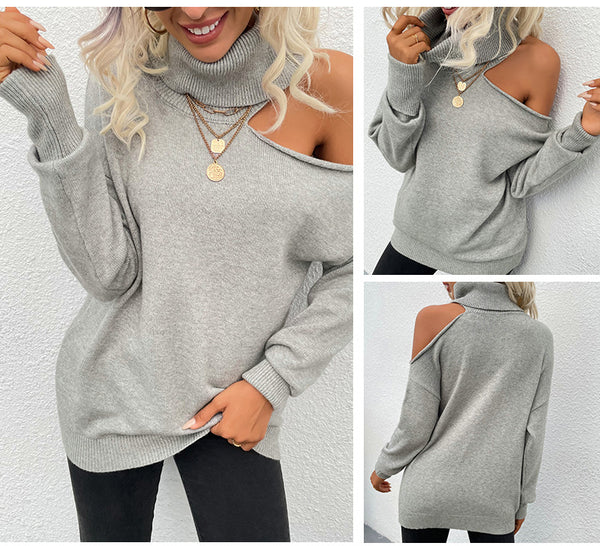 Cold Shoulder Turtle Neck Sweater