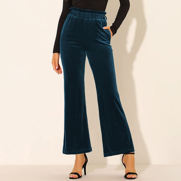 Elastic Waist Solid Color Side Pocket Wide Leg Pants