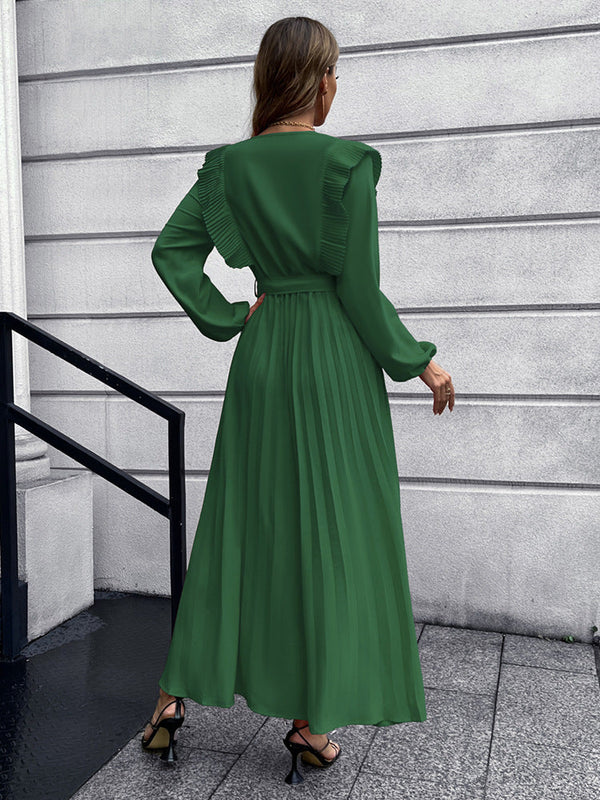 Long Ruffle Sleeve Waist Tie Loose Maxi Dress