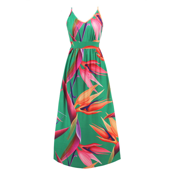 Sleeveless Spaghetti Strap V-Neck Printed Maxi Dress