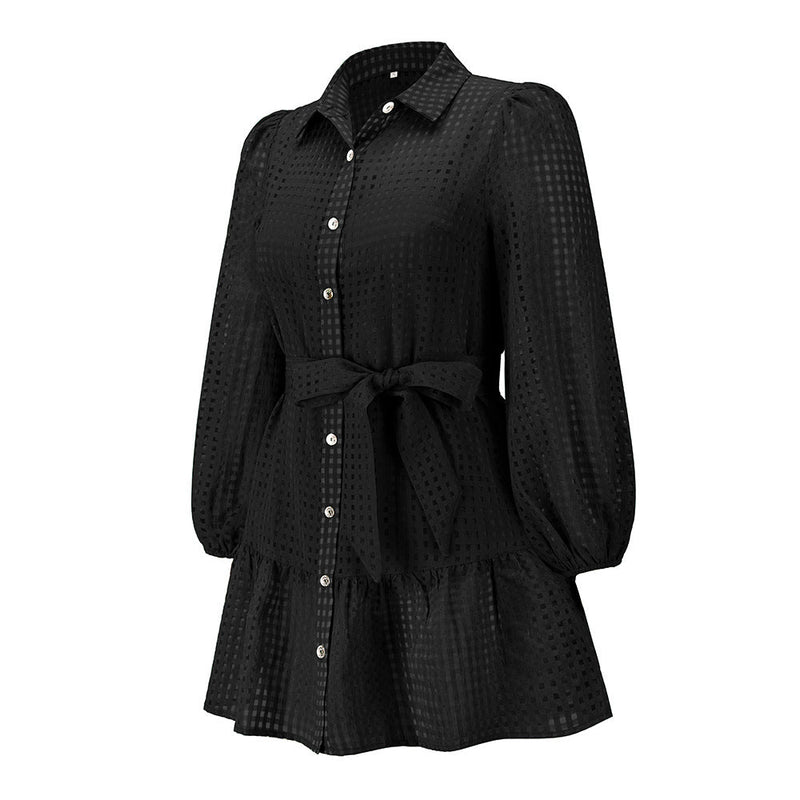 Button Down Collar Long Sleeve Mini Dress