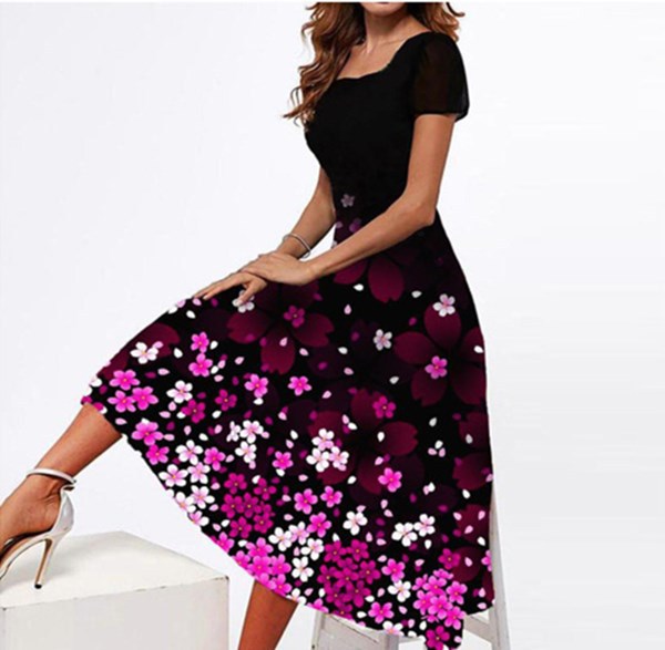 Short Sleeve Square Neck Floral Dress