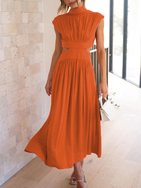 Elegant O-Neck Sleeveless Cut Out Solid Maxi Dress