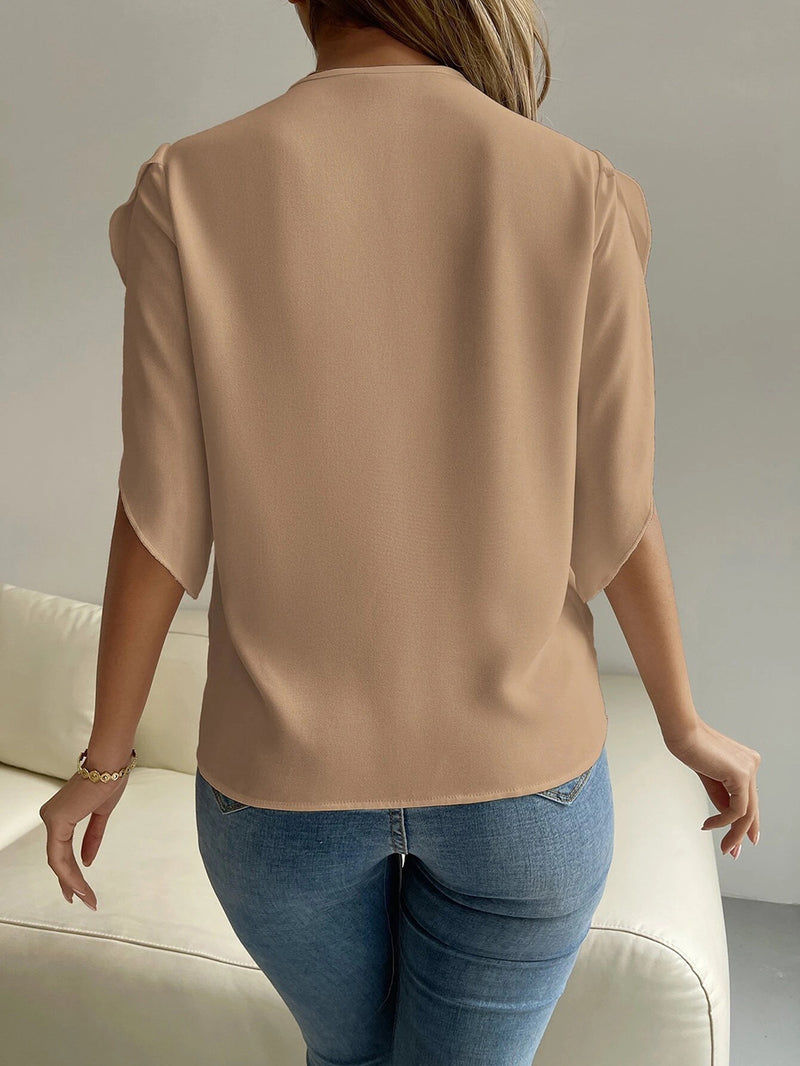 Fashion V-Neck Batwing Sleeves Solid Loose Blouse