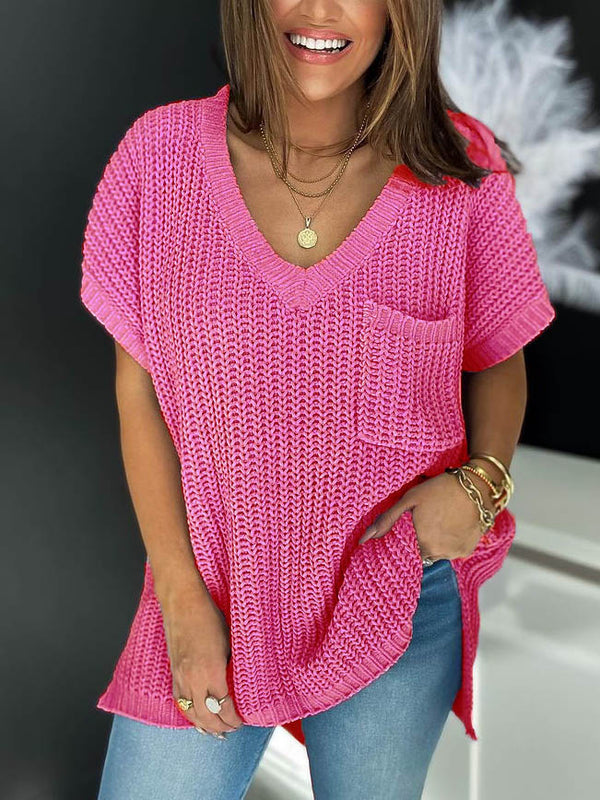 Short Sleeve V Neck Mesh Loose T-Shirt Top