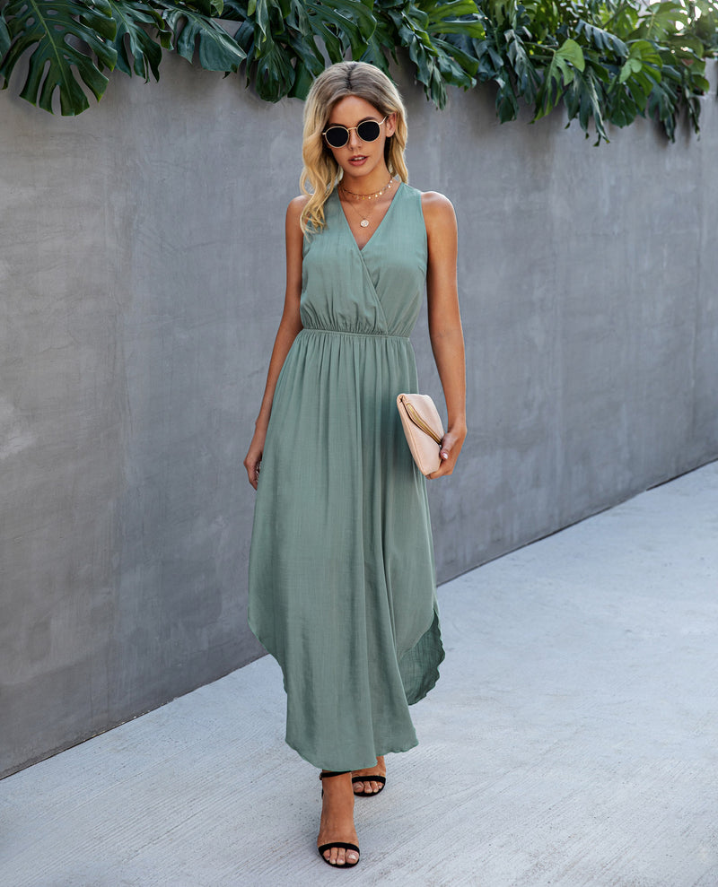 Sleeveless V Neck Side Split Maxi Dress