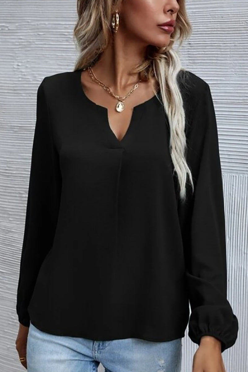 V Neck Long Sleeve Blouse