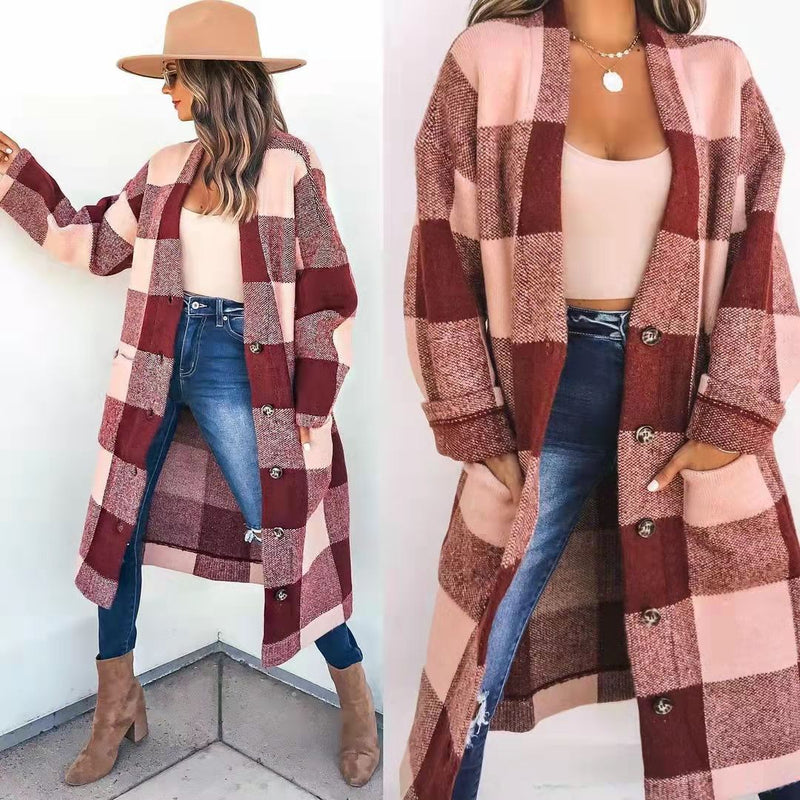 Button Down Long Sleeve Plaid Outerwear Coat