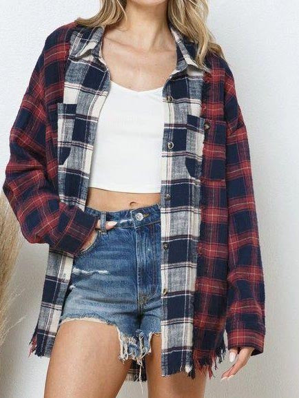 Mix It Up Frayed Vintage Wash Plaid Shacket