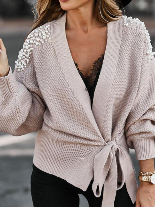 Open Front Tie Front Cardigan Sweater