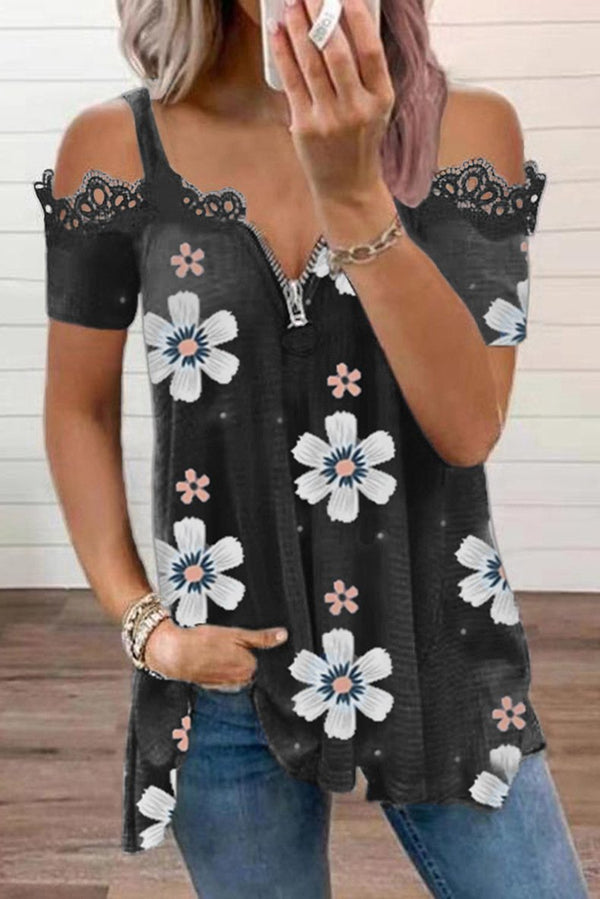 Floral Print Cold Shoulder Blouse