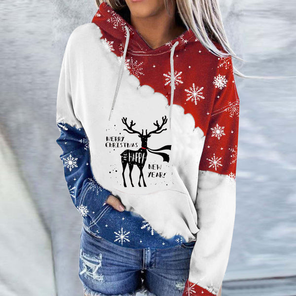 Hooded Drawstring Christmas Sweatshirt